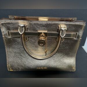NWT Michael Kors Gold Satchel with Lion Head Lock